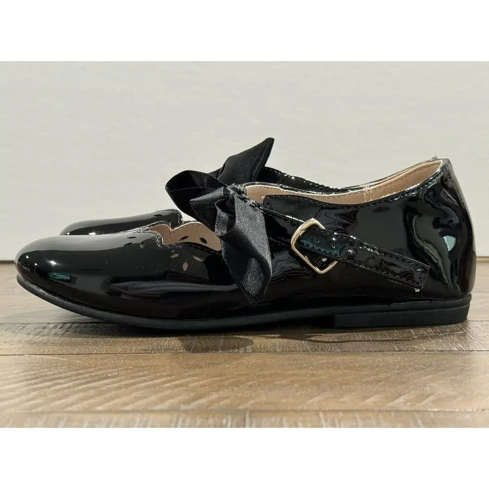 Gymboree Girls Black Patent Ballet Flats w/ Removable Bow- Size 13